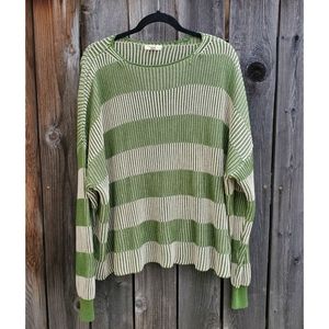 Easel Green Striped Knit Slouchy Sweater